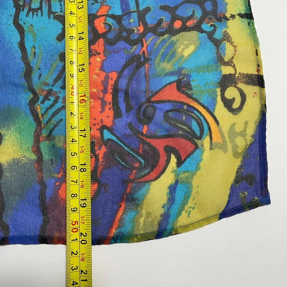 Chicos Silk Scarf Womens OS Blue Multi Abstract Art Print‎ Square Lightweight